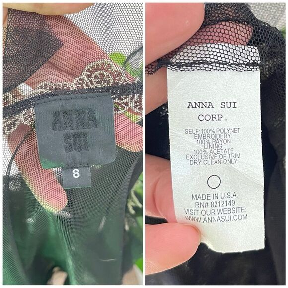 Anna Sui black Mesh embroidered ruffle top size 8 preowned RARE cottagecore - Picture 9 of 9